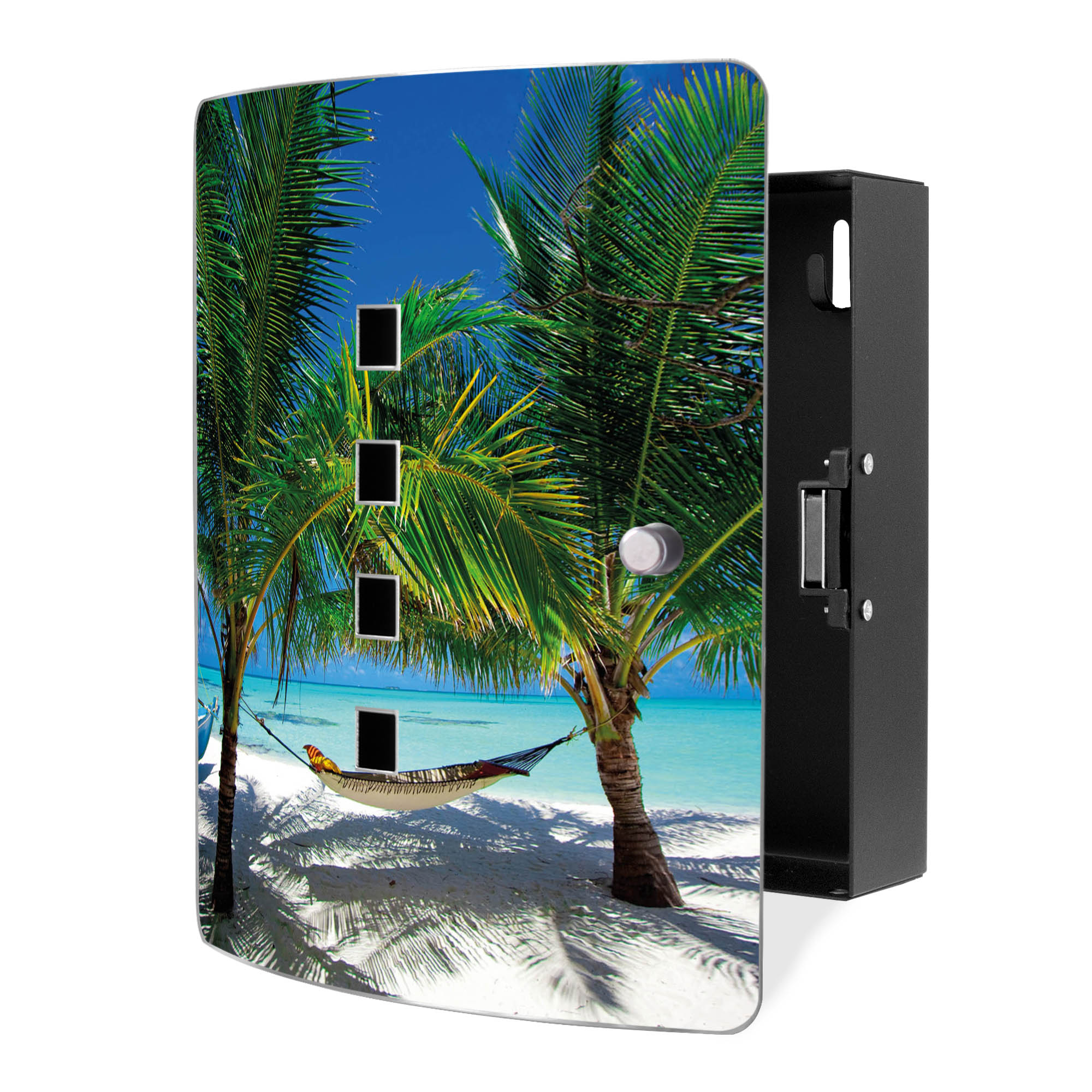 banjado Design Schlüsselkasten mit 10 Haken Schlüsselschrank Strand Palmen Meer