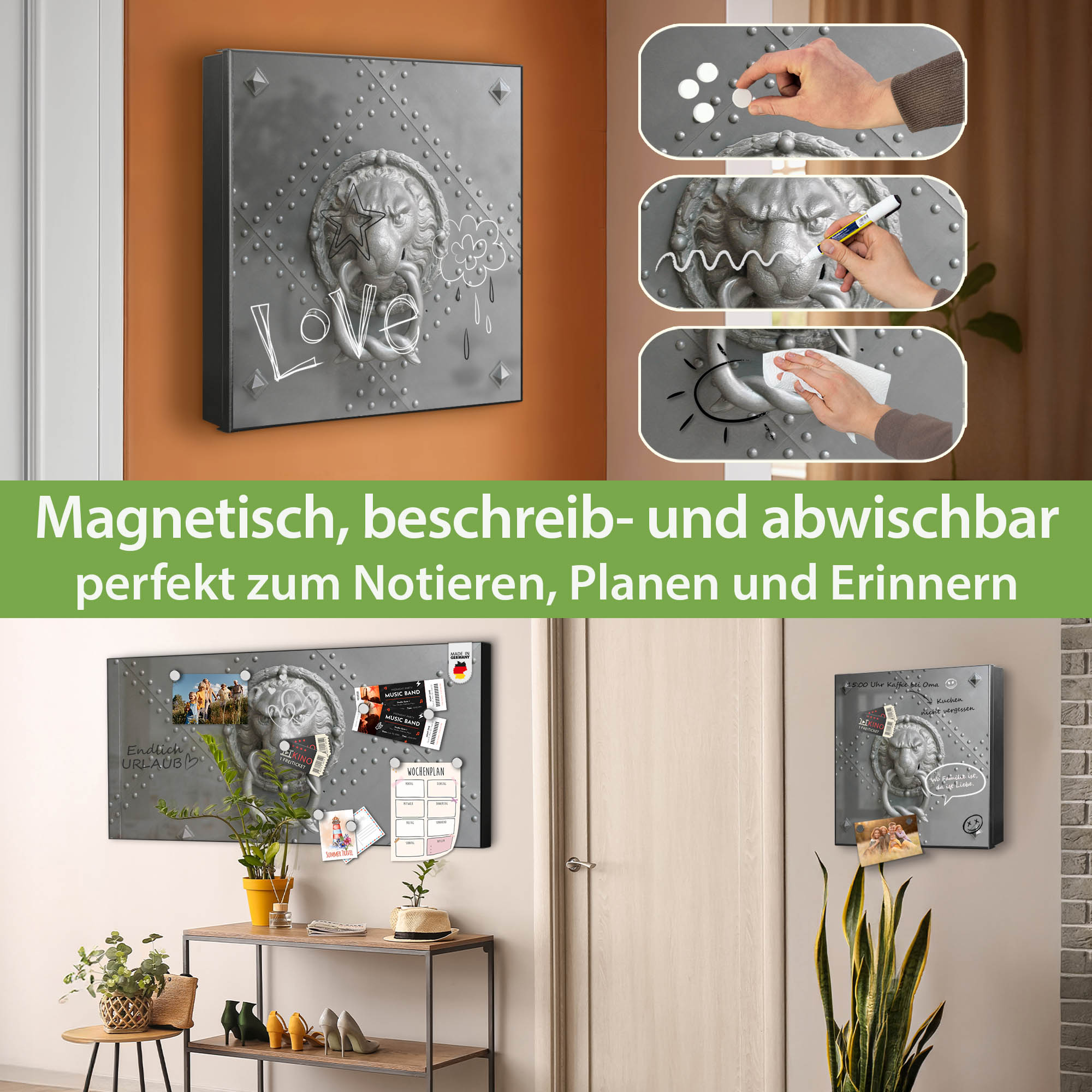 banjado Design Schlüsselkasten mit 32 Haken Metall 30x30cm groß Eisentor