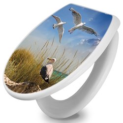 Toilettendeckel weiß mit Absenkautomatik Motiv Möwen